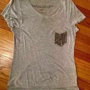 Karen Millen Gray Studded Pocket Short Sleeve T Shirt Size 10